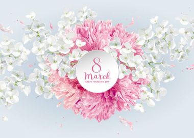 Kasımpatı ve elma çiçeği 8 Mart için tebrik araba vektör