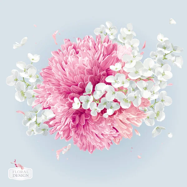 Chrysanthèmes et arrangement vectoriel de fleur de pomme — Image vectorielle