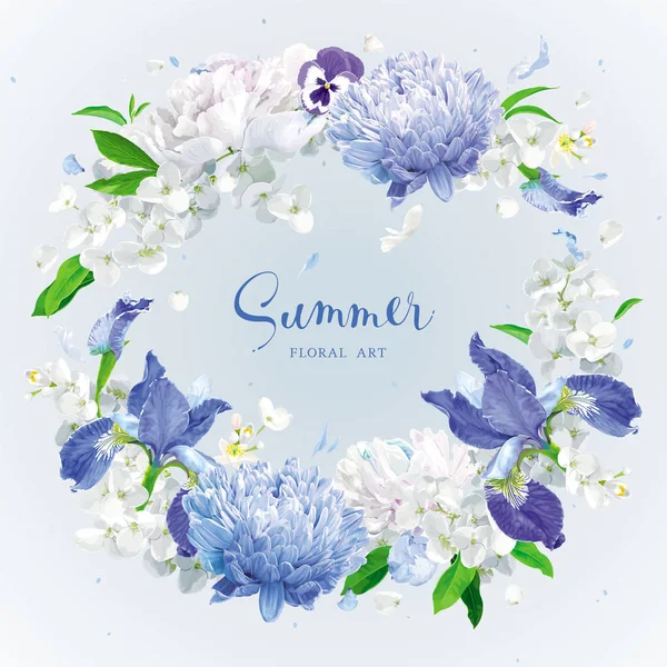 Blue summer flowers wreath — Stock Vector