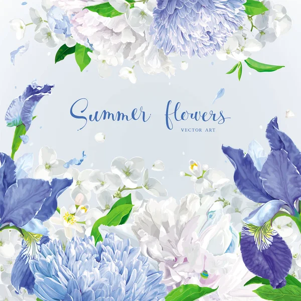 Fondo azul flores de verano — Vector de stock