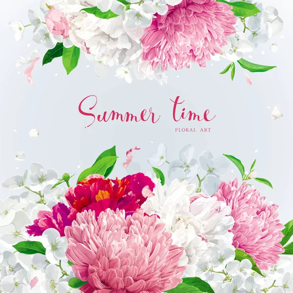 Fondo rosa, rojo y blanco flores de verano — Vector de stock