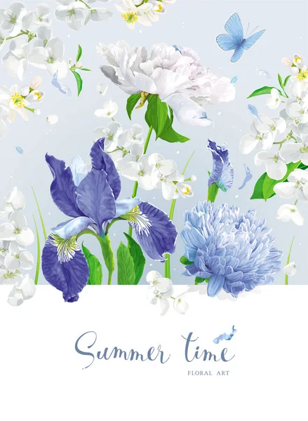Blue summer flowers bouquet — Stock Vector