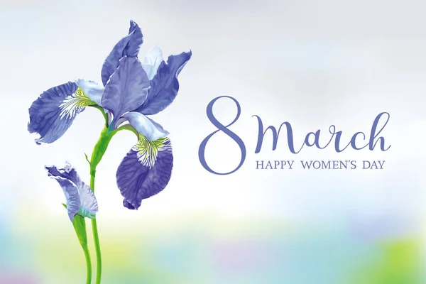 8 Mart için mavi Iris vektör çiçek tebrik kartı