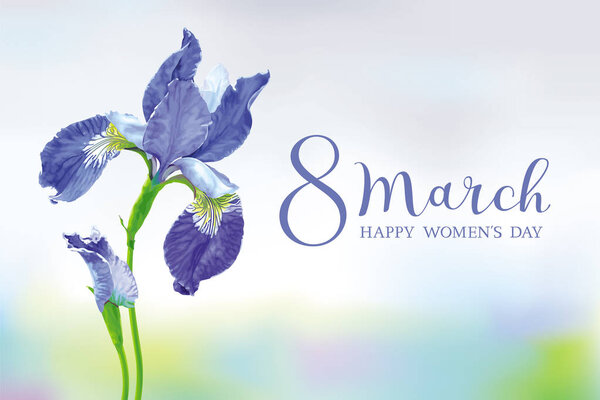 Blue Iris vector flower greeting card for 8 March