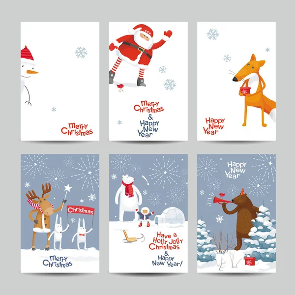 Ensemble vectoriel cartes de Noël - forêt d'hiver — Image vectorielle