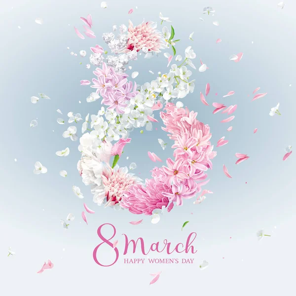 Carte de vœux vectoriel floral pour le 8 mars dans un style aquarelle avec — Image vectorielle