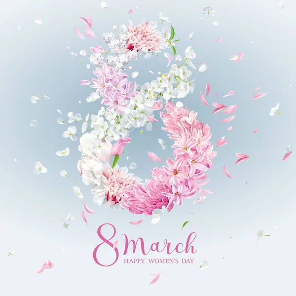 Tarjeta de felicitación vector floral para 8 Marzo en estilo acuarela con — Vector de stock