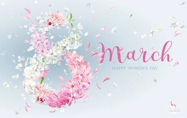 Tarjeta de felicitación vector floral para 8 Marzo en estilo acuarela con — Vector de stock