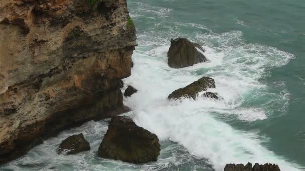 Höga havsvågor på en sten — Stockvideo