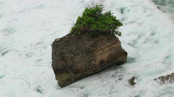 Una piedra en el mar y olas — Vídeos de Stock