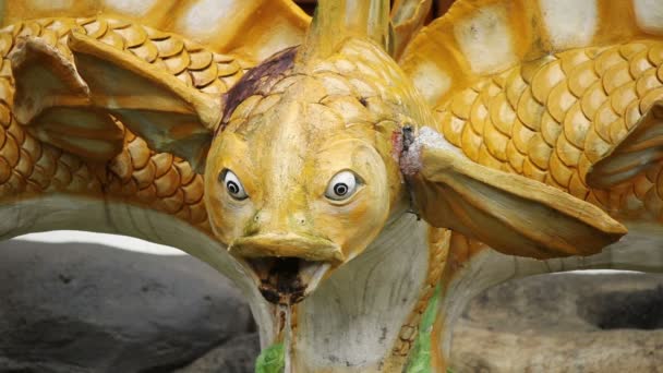 Standbeeld van de vis in een fontein — Stockvideo