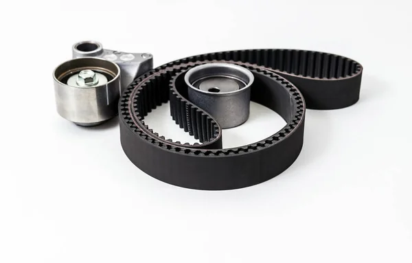 Kit of timing belt with rollers on a white background isolated. Auto Parts. Spare parts. — Stock Photo, Image