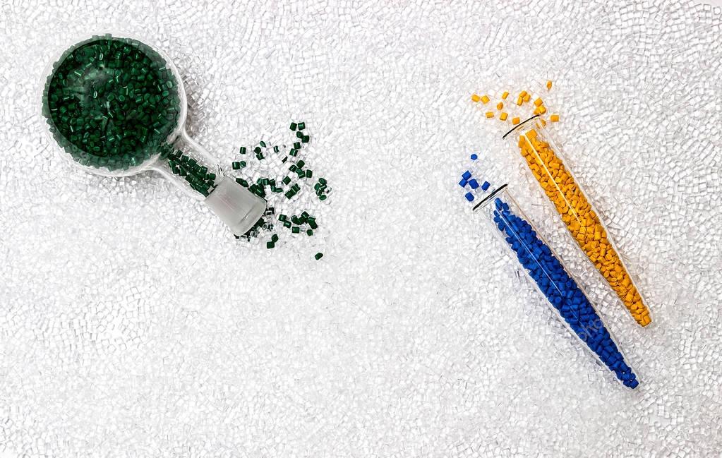 Polymeric dye. Colorant for plastics. Pigment in the granules.