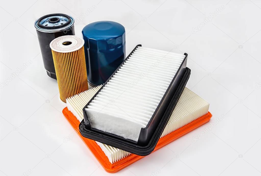 Car oil and air filter  on a white background isolated.  Auto Parts. Spare parts.