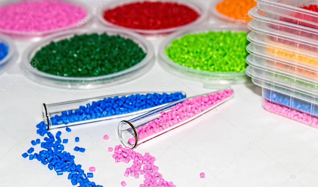 Polymeric dye. Colorant for plastics. Pigment in the granules.