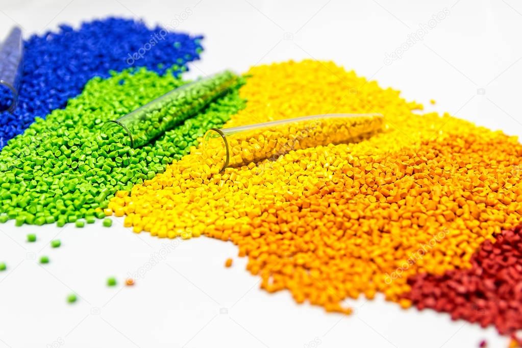 Polymeric dye. Colorant for plastics. Pigment in the granules.