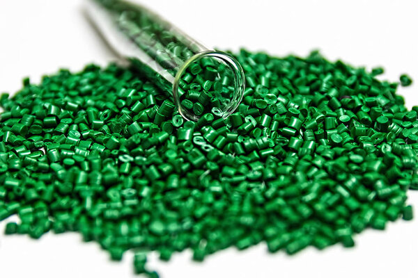 Polymeric dye. Colorant for plastics. Pigment in the granules.