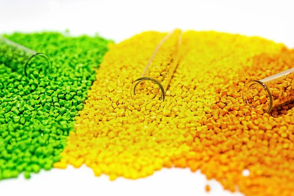 Polymeric dye. Colorant  for the granules. Plastic pellets. — Stock Photo, Image