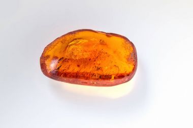 Kehribar taşı. Mineral amber. Reçine sarı amber. Beyaz izole sunstone. 