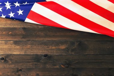 4 Temmuz, bize Bağımsızlık günü, reklam için ahşap arka plan, Amerikan bayrağı koyun