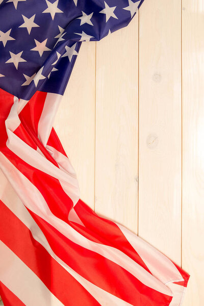 4th of July, the US Independence Day,  light wooden banner, American flag