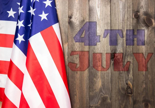 4 juli, oss självständighetsdagen, placera för att annonsera, trä bakgrund, amerikansk flagga — Stockfoto