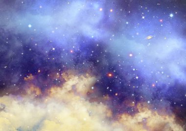 Parlak kozmik uzay. Yıldızlı gecede gezegenleri olan bir galaksi. Astrolojik özgeçmiş.