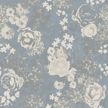 Çiçeksiz desenli güller ve diğer bahçe çiçekleri. Bol botanik desenli desen.