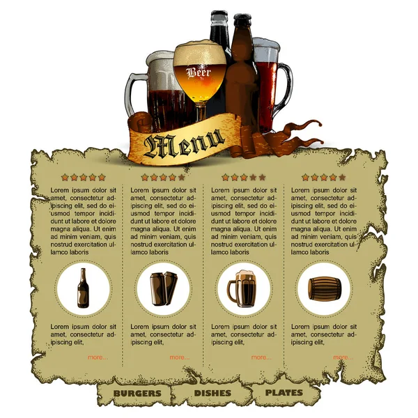 Дизайн меню пива — стоковый вектор