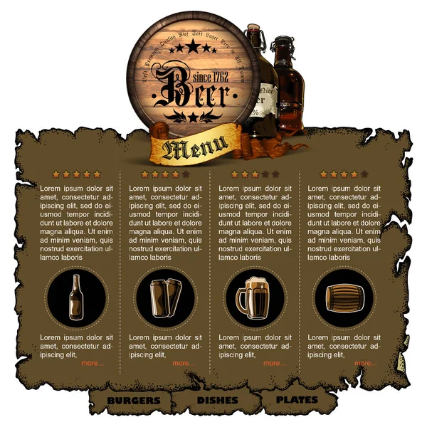 Design de menu de cerveja — Vetor de Stock