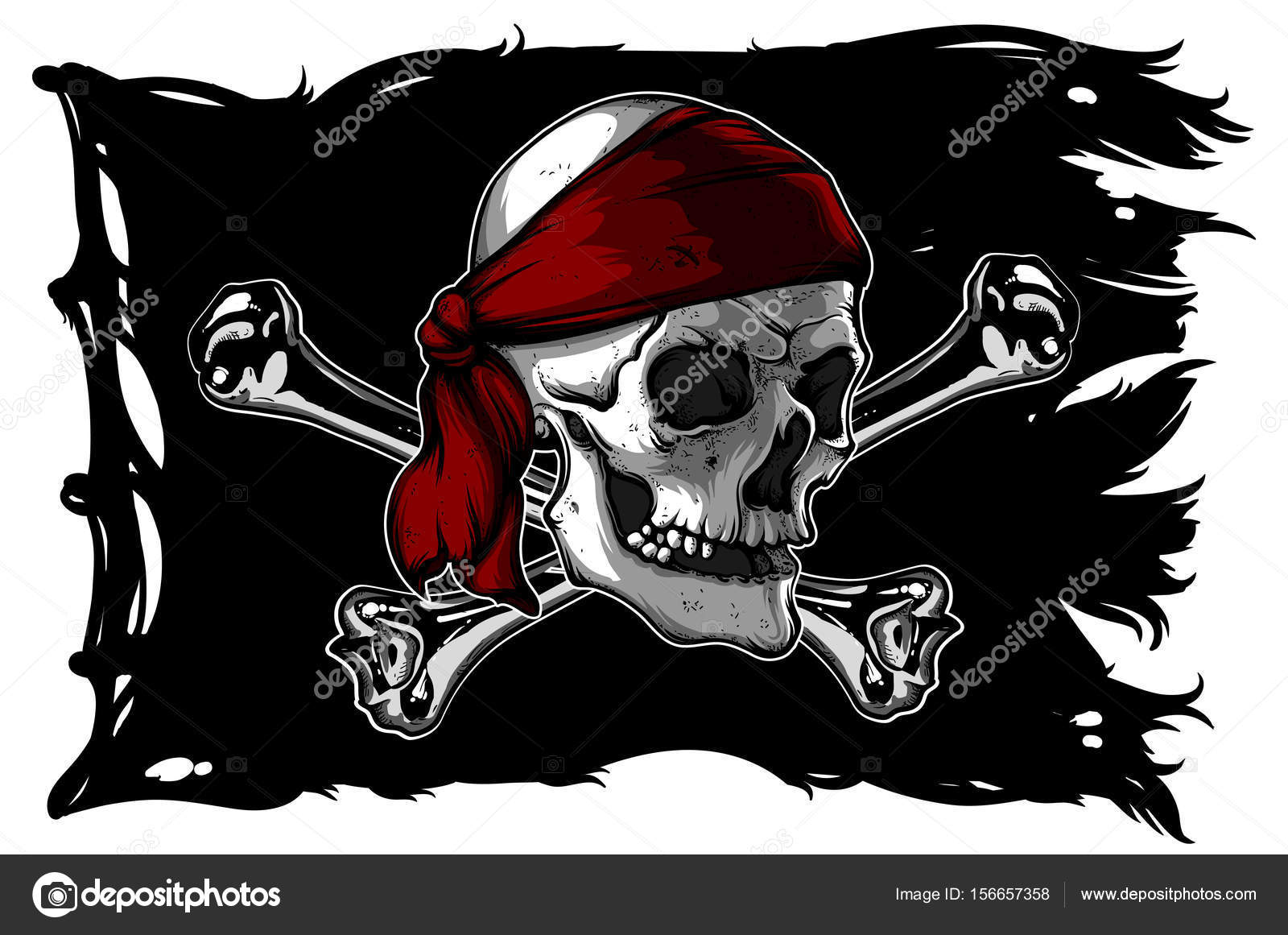 Icône De Drapeau Pirate Tissu Noir Ondulant Avec Une Tête De Mort