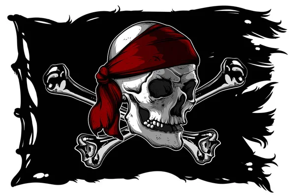 Calavera y huesos en una bandera pirata — Vector de stock