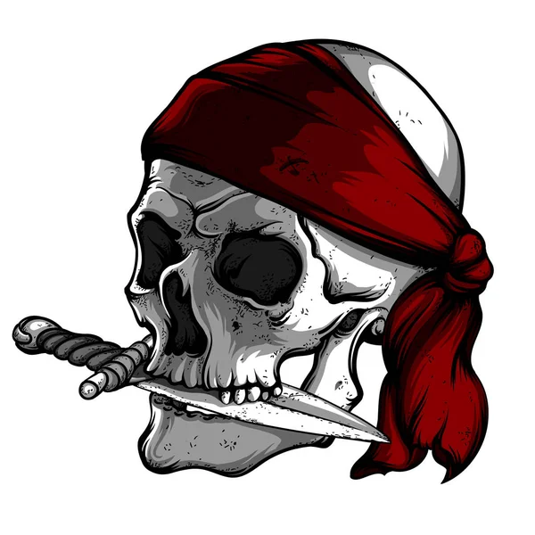 Cráneo de un pirata con cuchillo — Vector de stock