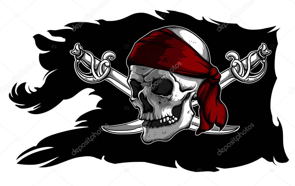 Skull and sabers on a pirate flag