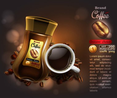 Kahve reklam tasarımı, yüksek gerçekçi resimde ayrıntılı.