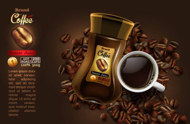 Kahve reklam tasarımı, yüksek gerçekçi resimde ayrıntılı.