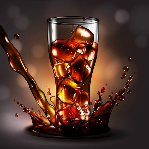 A glass of ice in a cola spray, high detailed realistic illustra — Stock Vector