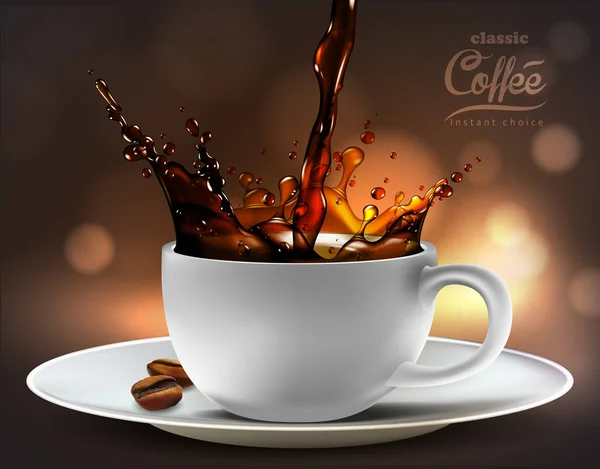 Diseño publicitario del café, ilustración realista detallada alta — Vector de stock