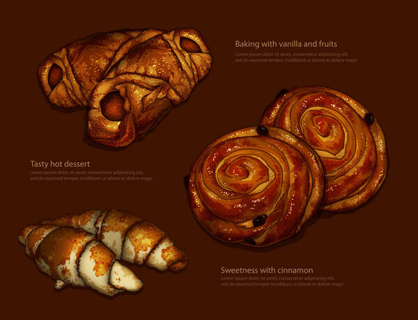 Advertising freshly baked rolls and croissants.  High detailed r