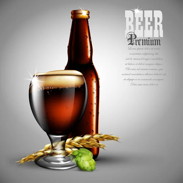 Diseño publicitario de cerveza. Ilustración altamente realista con el — Vector de stock