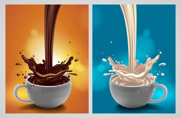 Abstraktní pozadí s čokoládou a mlékem splash, vysoká detaile — Stockový vektor