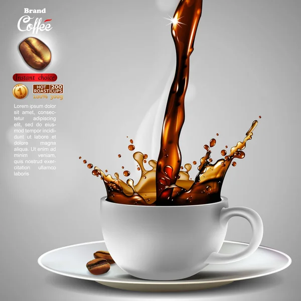 Coffee advertising design with a splash effect,  high detailed r — Stock Vector