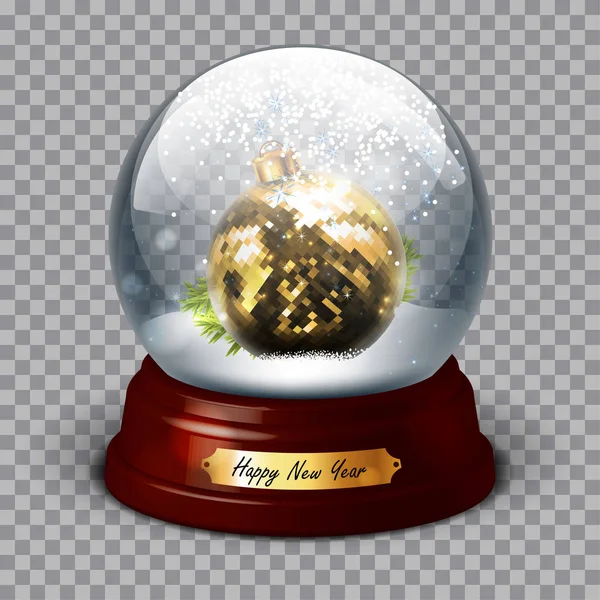 Sphère transparente avec boules de sapin et neige. Maladie très réaliste — Image vectorielle