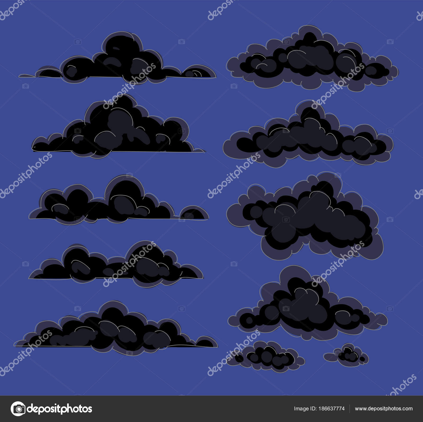 Black clouds on a dark background. Drawing by hand. Stock Vector Image by  ©kjolak #186637774