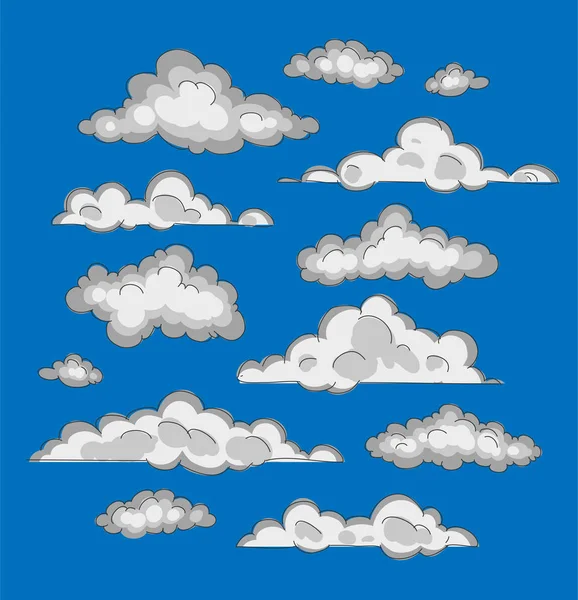 Weiße Wolken auf blauem Hintergrund. Zeichnung von Hand. — Stockvektor