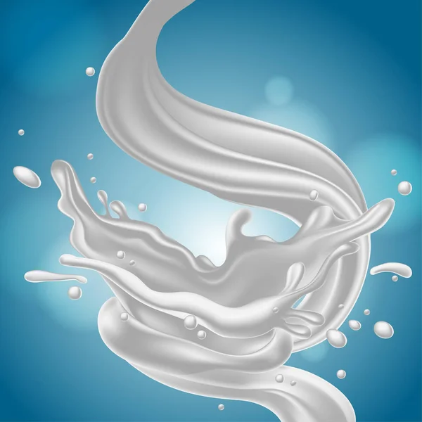 牛乳のスプラッシュ、高い抽象的な背景の詳細な現実的なイル — ストックベクタ