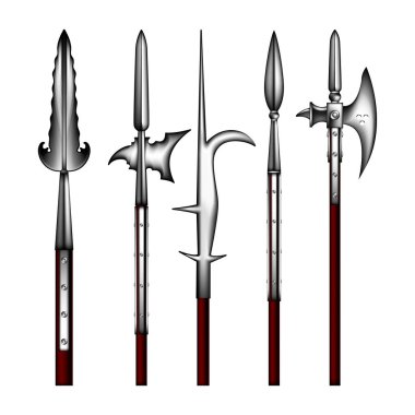 Eski silah kümesi. Son derece gerçekçi illüstrasyon.