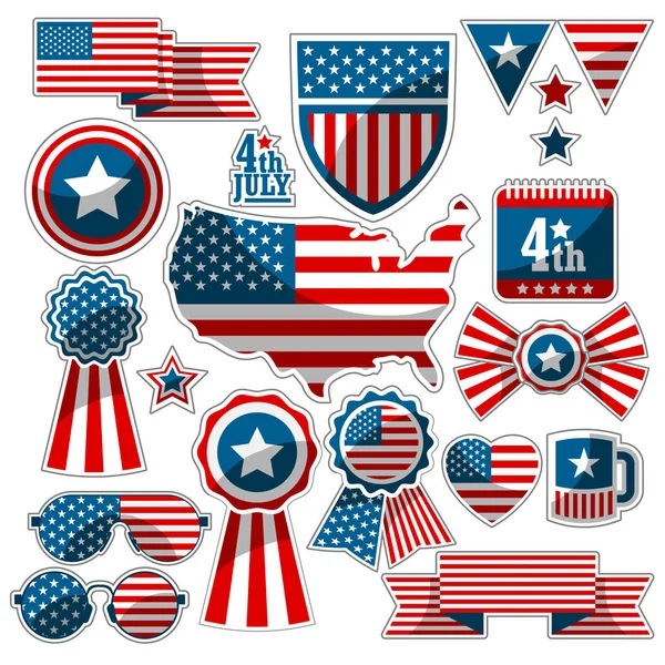 Amerikan bayrağı ile dekoratif öğeleri kümesi — Stok Vektör