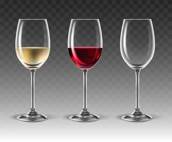 Dois copos transparentes para vinho, vetor 3D. Alto detalhado real — Vetor de Stock
