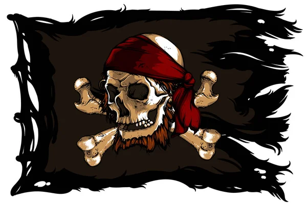 Schädel und Knochen auf einer Piratenfahne — Stockvektor